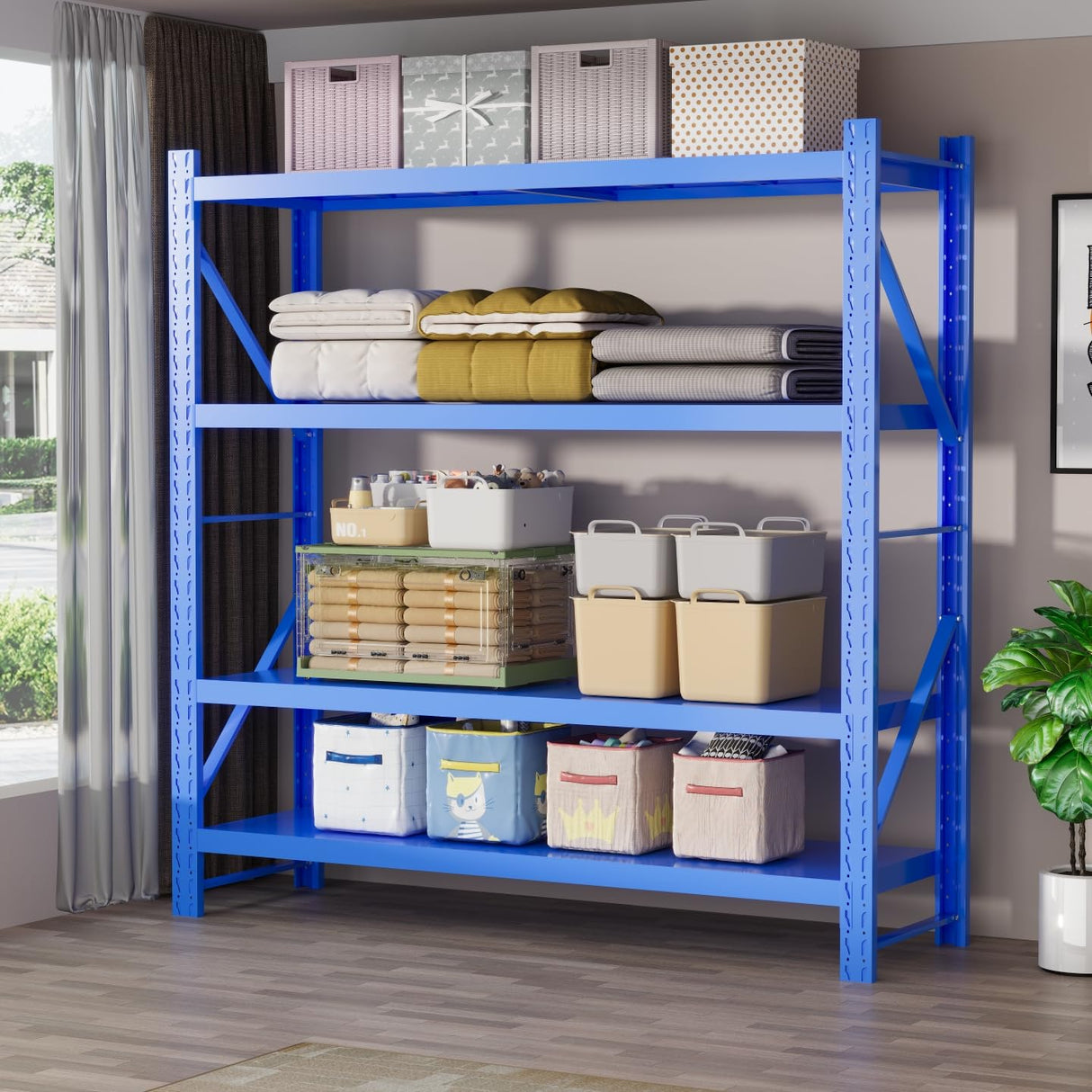 Storage Shelves Heavy Duty, Metal Garage Shelving Units, 4 Tier Storage Rack Shelf, Steel Industrial Shelving, Adjustable Standing Shelf for Basement/Warehouse (Blue, W47.24*D19.69*H78.74) Generic