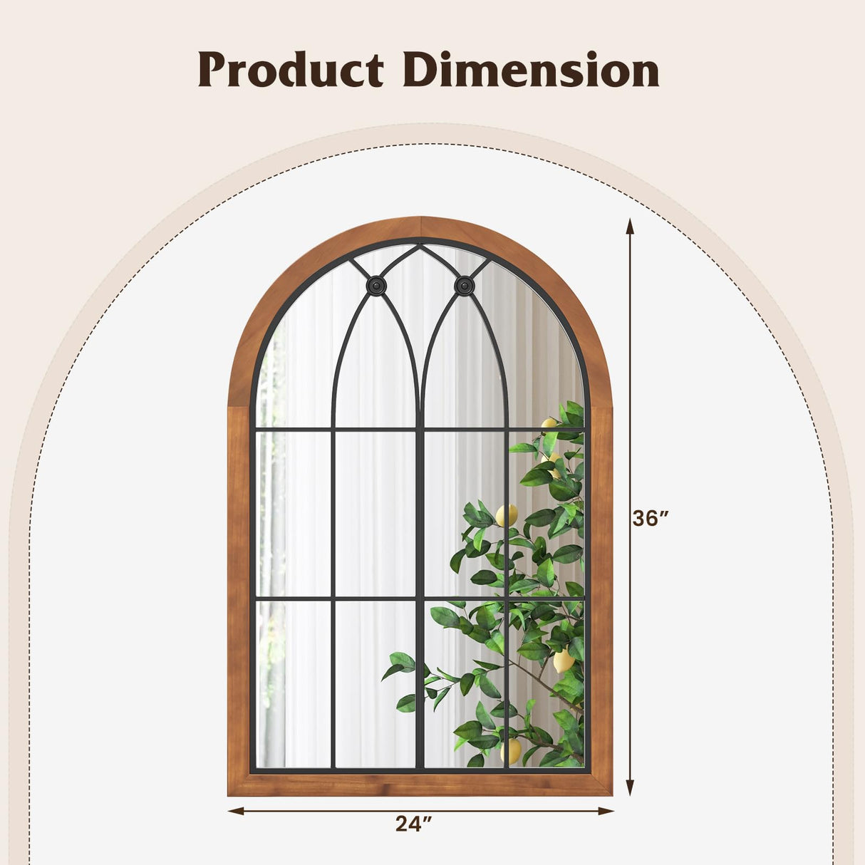 Tangkula Arched Window Mirror, Farmhouse Window Frame Decor Wall Mounted Mirror, 24" x 36" Wall Mirror Windowpane Decoration for Living Room, Bedroom, Entryway, Bathroom Tangkula