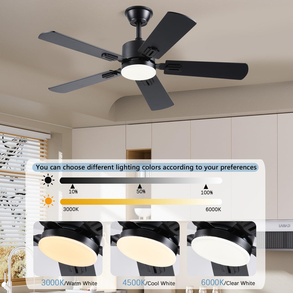 FUMLTP 42 inch Modern Ceiling Fans with Lights APP/Remote Control, Low Profile Reversible 6 Speeds Ceiling Fan Light for Indoor/Outdoor Patio Bedroom Living Room,Black FUMLTP