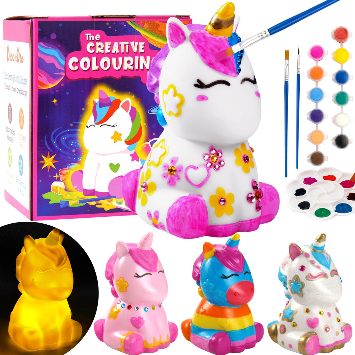 DoodleDoo Paint Your Own Unicorn Lamp Kit - DIY Night Light, Arts and Crafts Painting Kits for Kids Ages 4-8, Art Supplies Creative Crafts Toy Birthday Gift for Boys Girls Ages 4 5 6 7 8 9 10 11 12 DoodleDoo
