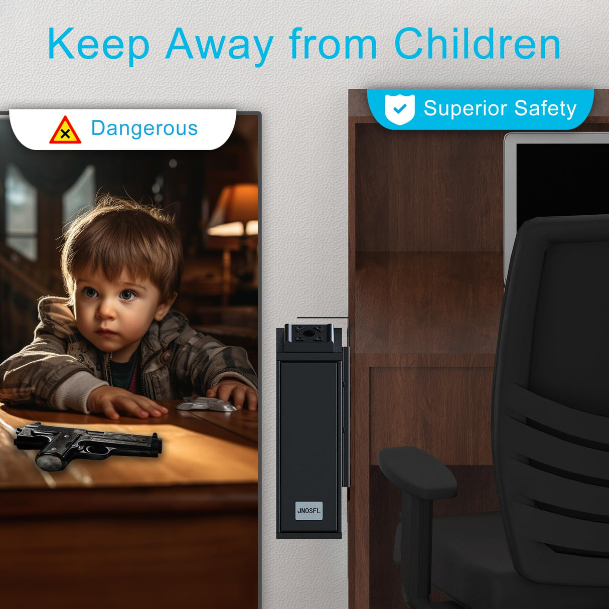 Biometric Gun Safe, Mounted Handgun Safe for Nightstand Bed Side Hidden Gun Storage in Wall Quick Access Bedside Slider Pistols Safes for Handguns with Fingerprint, Keypad, Pistol JNOSFL