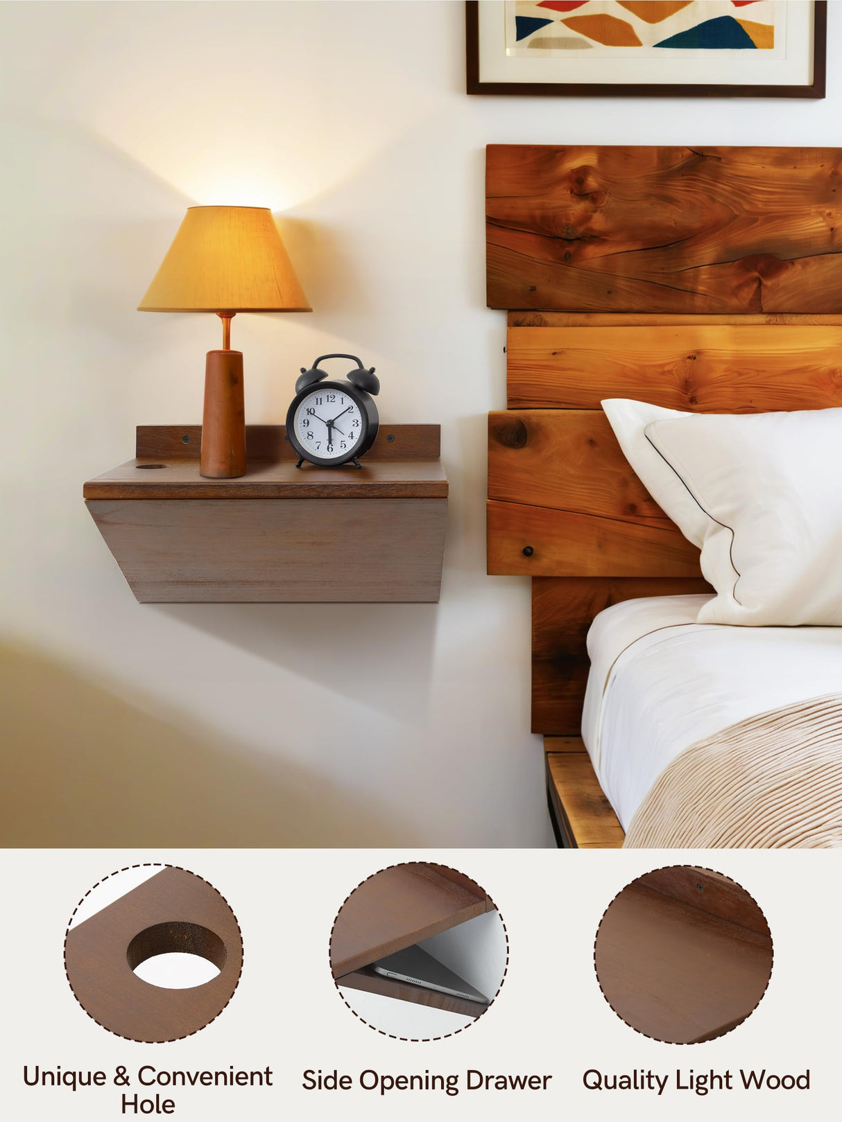 Sivapleso Floating Nightstand, Z-Shape 13 Inch Small Floating Night Stand Walnut Wood Floating Bedside Table Wall Mounted Side Table for Bedroom Sivapleso