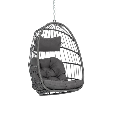 Yechen Hanging Egg Chair Outdoor Without Stand Indoor, Aluminum Foldable Swing Egg Chairs - Wicker Rattan Hammock Egg Porch Swing with UV Resistant Cushions for Bedroom Patio Balcony