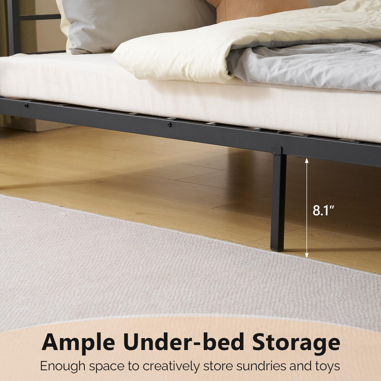 VINGLI Metal Bunk Bed Frame Twin Over Twin with LED Lights, Non-Slip Ladder, Full Length Guardrail, Charging Station, for Kids, Teens & Adults, Space-Saving, No Box Spring Needed, Black VINGLI