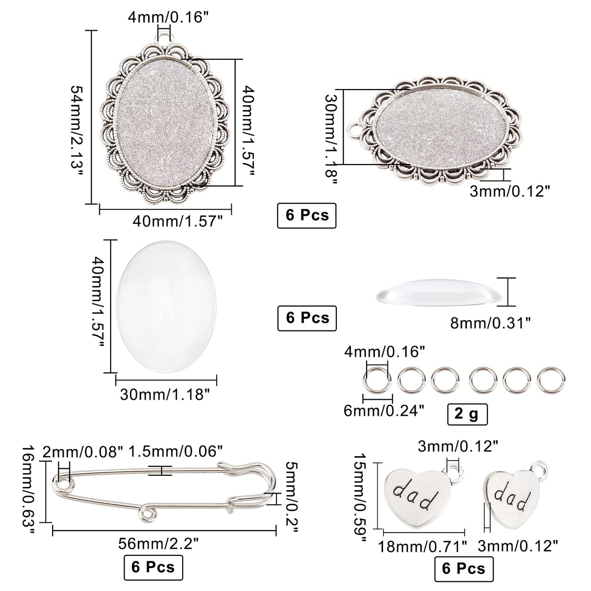 INFUNLY Photo Charm Pin, 6pcs Memorial Picture Charm for Wedding Bridal DIY Pin Brooch Making Kit Oval Lacy Photo Charm for Bridal Shower Wedding Bachelor Party Bride Groom Flowers INFUNLY