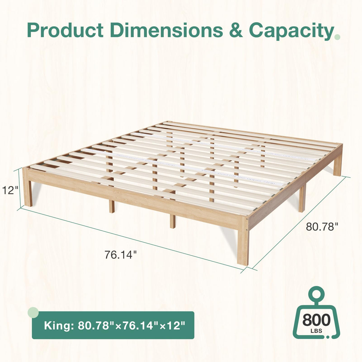 Novilla 12 Inch Wooden King Size Bed Frame, Classic Solid Wood Platform Bed Frame King Size, Sturdy Wood Slat Support, No Box Spring Needed, Easy Assembly Novilla