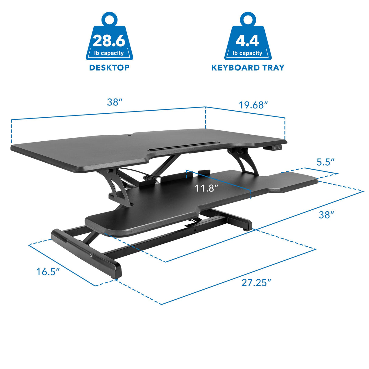 Mount-It! Electric Standing Desk Converter with 38" Tabletop, Height Adjustable Sit Stand Desk Riser, Motorized Desk Riser with Keyboard Tray and Device Slot, Fits Monitor & Laptop, Black Mount-It!