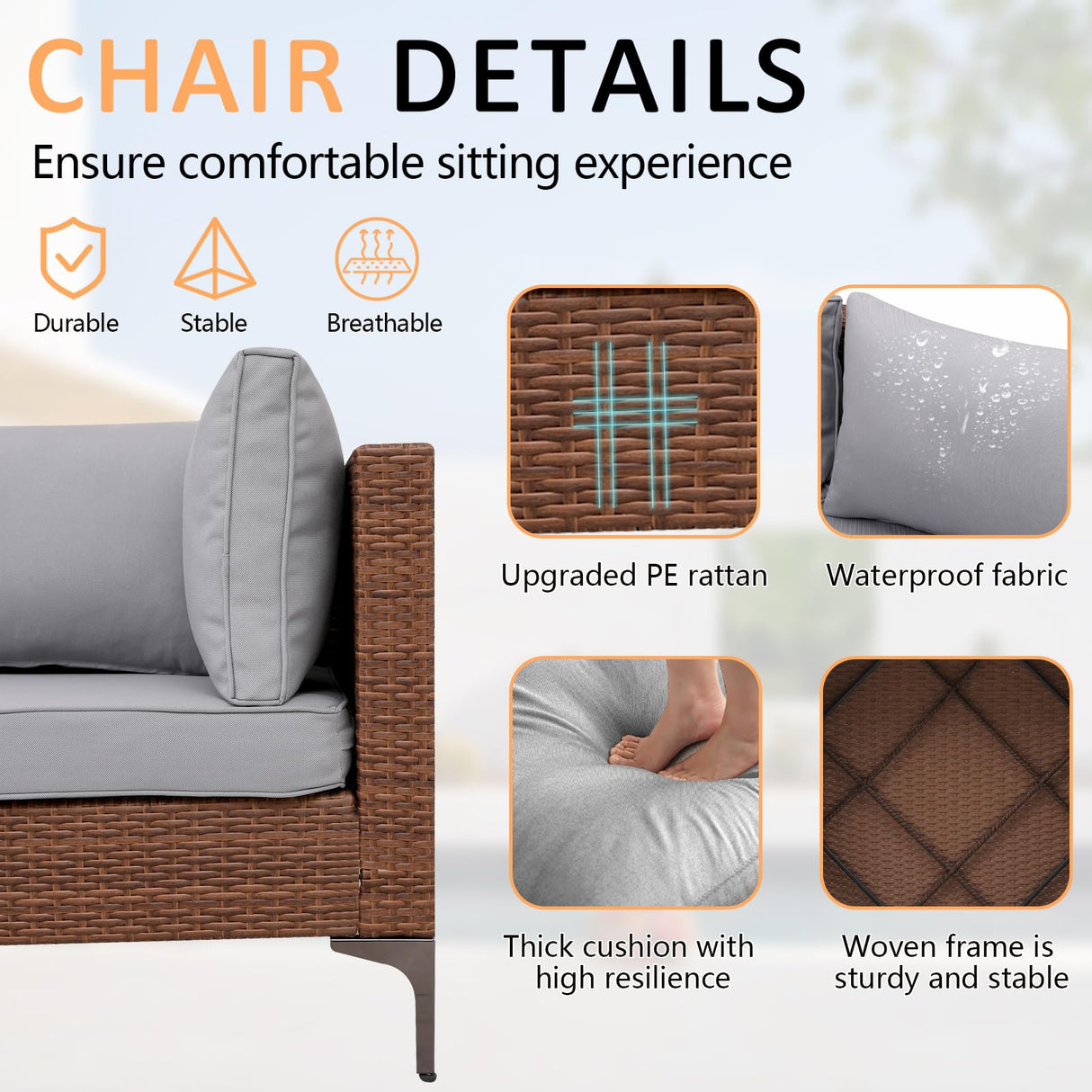 OPENAIRCOMFORT Outdoor Patio Furniture Sets, Patio Furniture Set 7 Pieces Conversation Sets, Outdoor Sectional Sofa, All-Weather PE Rattan Modular Sofa for Porch, Deck, Garden, Gray OPENAIRCOMFORT