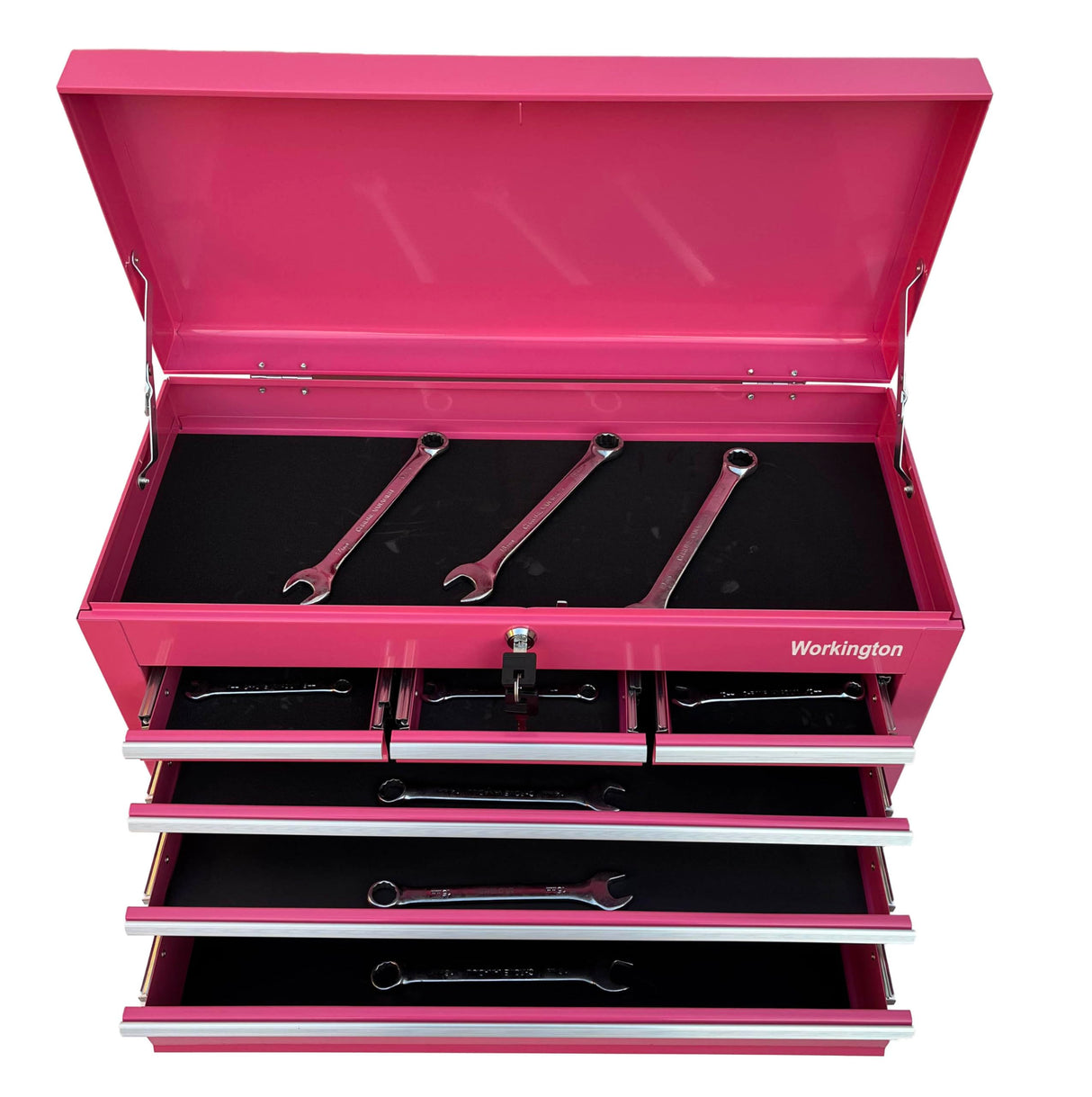 Workington Portable Metal Tool Chest with 6 Drawers, 24" 6-Drawer Tool Chest Cabinet with Ball Bearing Drawer Slides, Steel Tool Storage Box Organizer 4005 Pink Workington