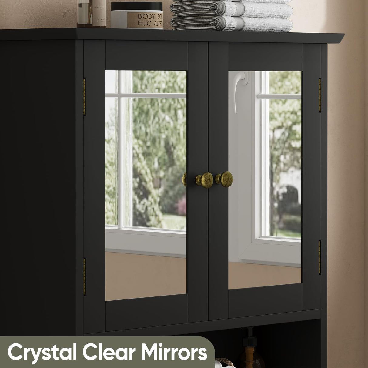 Smuxee Bathroom Wall Cabinet with Mirrors, Black Bathroom Medicine Cabinet with Adjustable Shelves, Over Toilet Cabinet for Bathroom Laundry Room Kitchen Smuxee