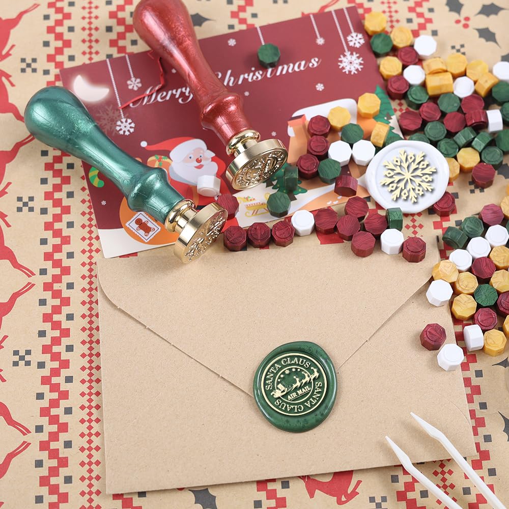 WUERLIN Christmas Wax Seal Kit - Santa Claus & Snowflake Wax Stamps, Deep Engrave, Great for Decoration, Christmas & New Year Cards & Envelopes WUERLIN