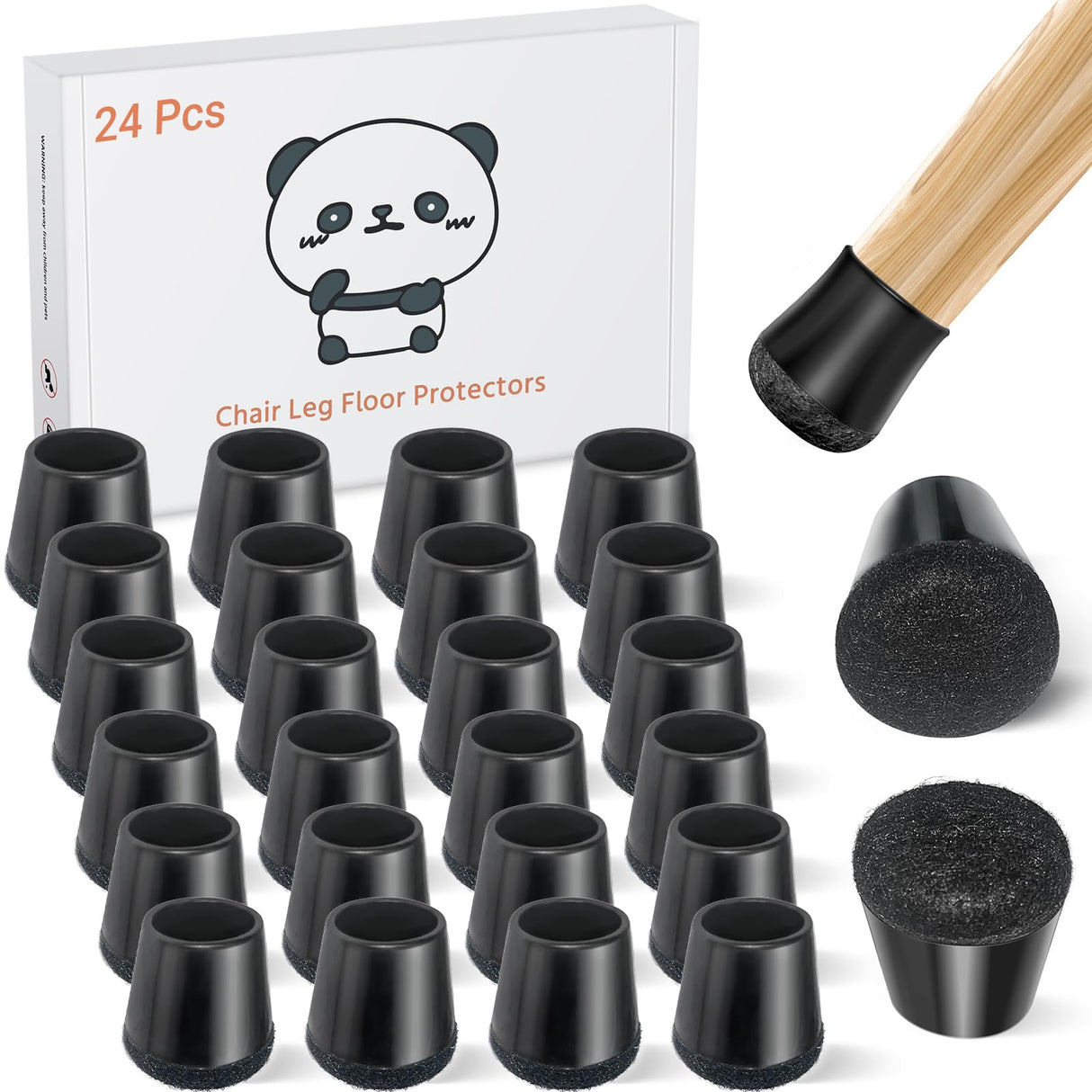Meldel 24 PCS Silicone Chair Leg Floor Protectors Extra Small(0.6"-0.8") Rubber Felt Furniture Pads Chair Legs Caps/Covers for Hardwood Floors, Tile from Scratches & Reduce Noise - Round, Black Meldel