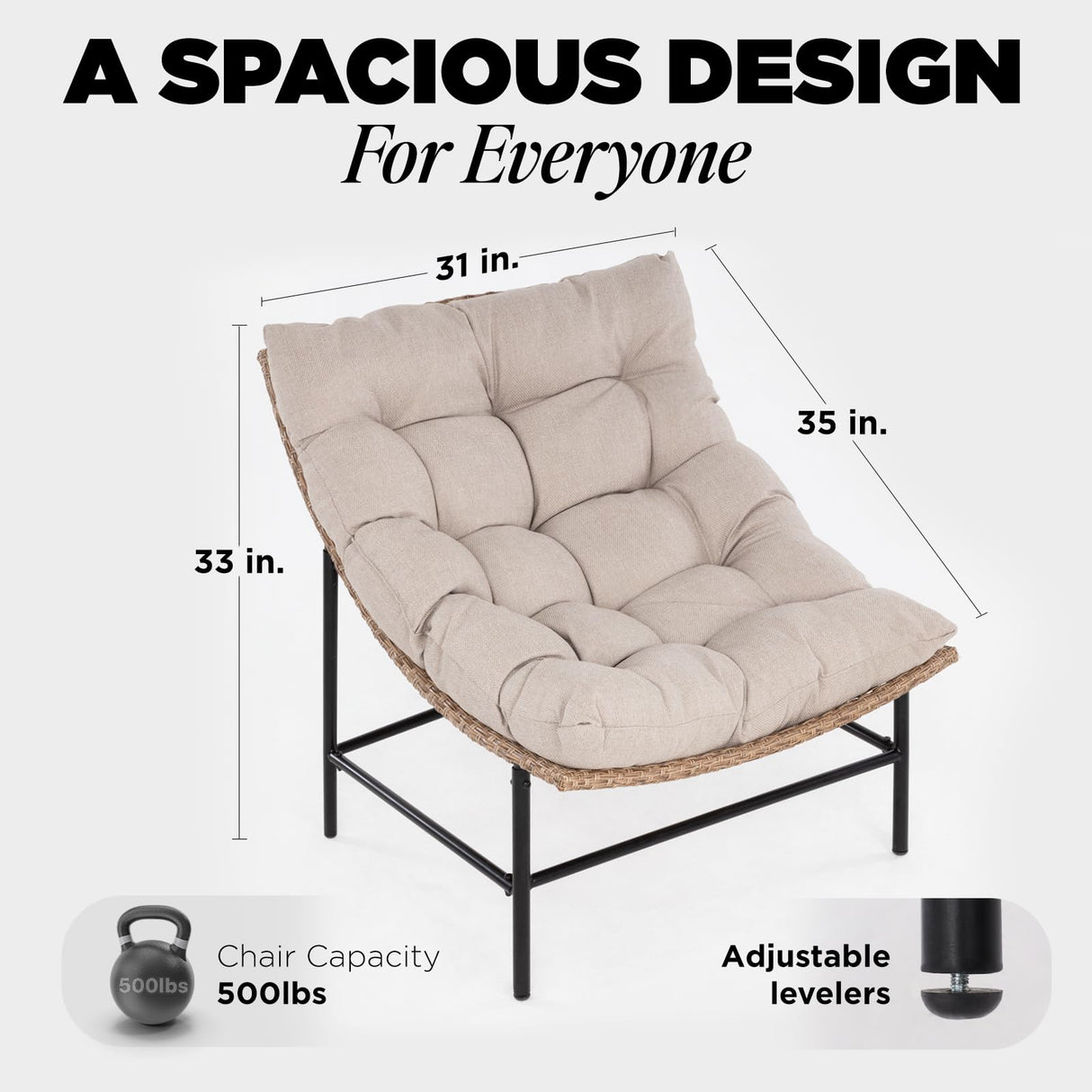 Idzo Caline Large Rattan Outdoor Papasan Chair Set of 2, Olefin Thick Cushion, Upgraded 2000Hrs UV Resistant Wicker, 500lbs Capacity Patio Scoop Design IDZO