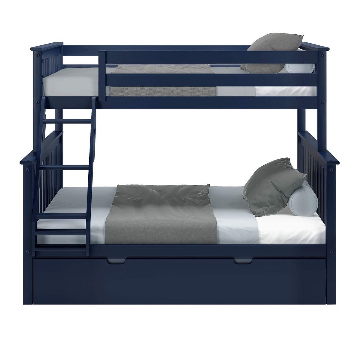 Max & Lily Twin-Over-Full Bunk Bed Frame with Trundle in Blue Max & Lily