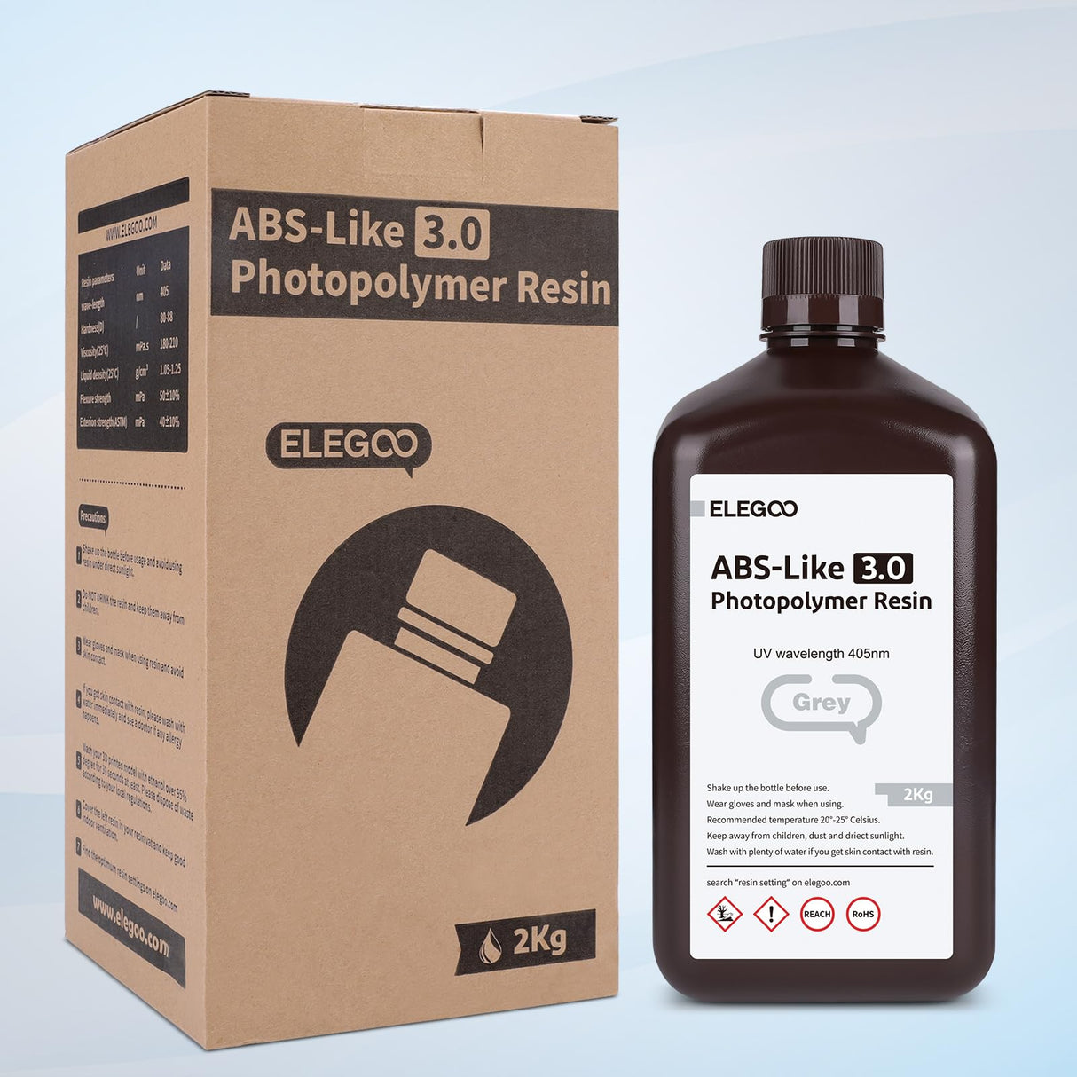 ELEGOO ABS-Like Resin 3.0, Photopolymer Resin UV Curing 405nm, Upgraded ABS 3D Printing Resin, Higher Precision, Lower Shrinkage 3D Resin for LCD/MSLA/DLP 3D Printer, Grey 2000G Deeplee