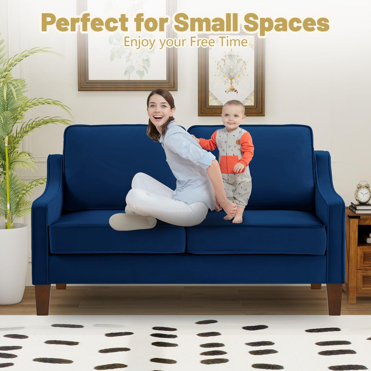 GOAWGO Modern Velvet Loveseat Sofa Couch Upholstered Love Seat Couches with Wooden Legs Comfy 2 Seat Small Couch for Living Room Bedroom Small Spaces, Navy GOAWGO