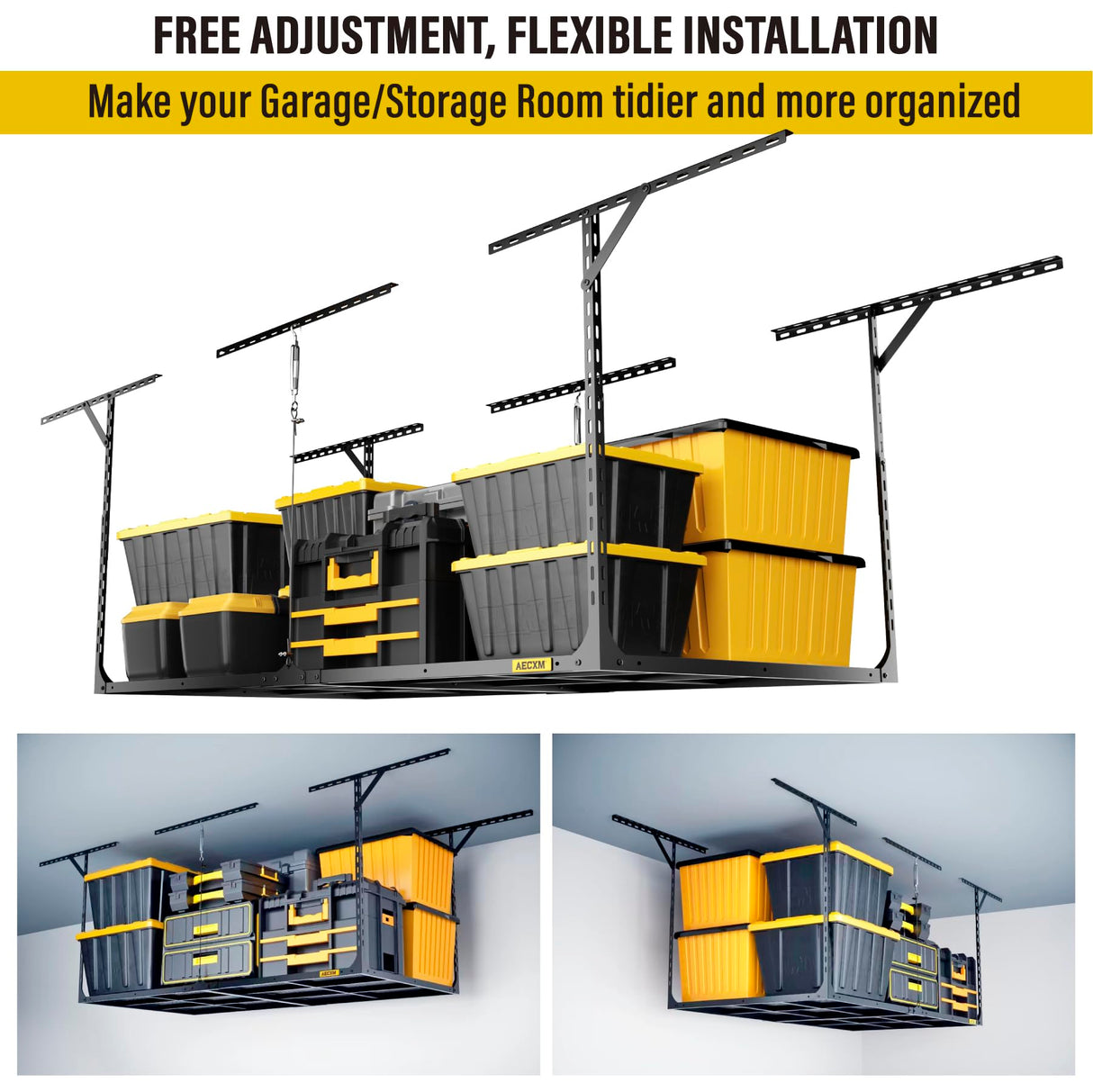 Aecxm 3x6ft Overhead Garage Storage, Adjustable Ceiling Mounted Storage Racks, 36" Length x72 Width x 35" Height, 20''-40" Ceiling Dropdown, 680LBS Weight Capacity (Black) Aecxm