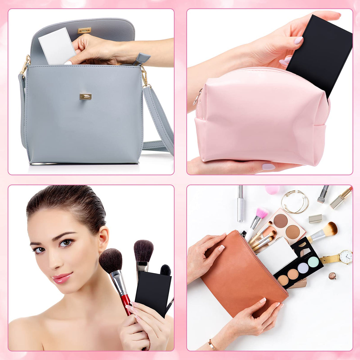 Queekay Home Mirror, 16pcs 2 x 3 x 0.2'' Small Makeup Folding Mirror, Portable Travel Mirror, Compact Stand up Mirror, for Women Girls, Black, White Queekay