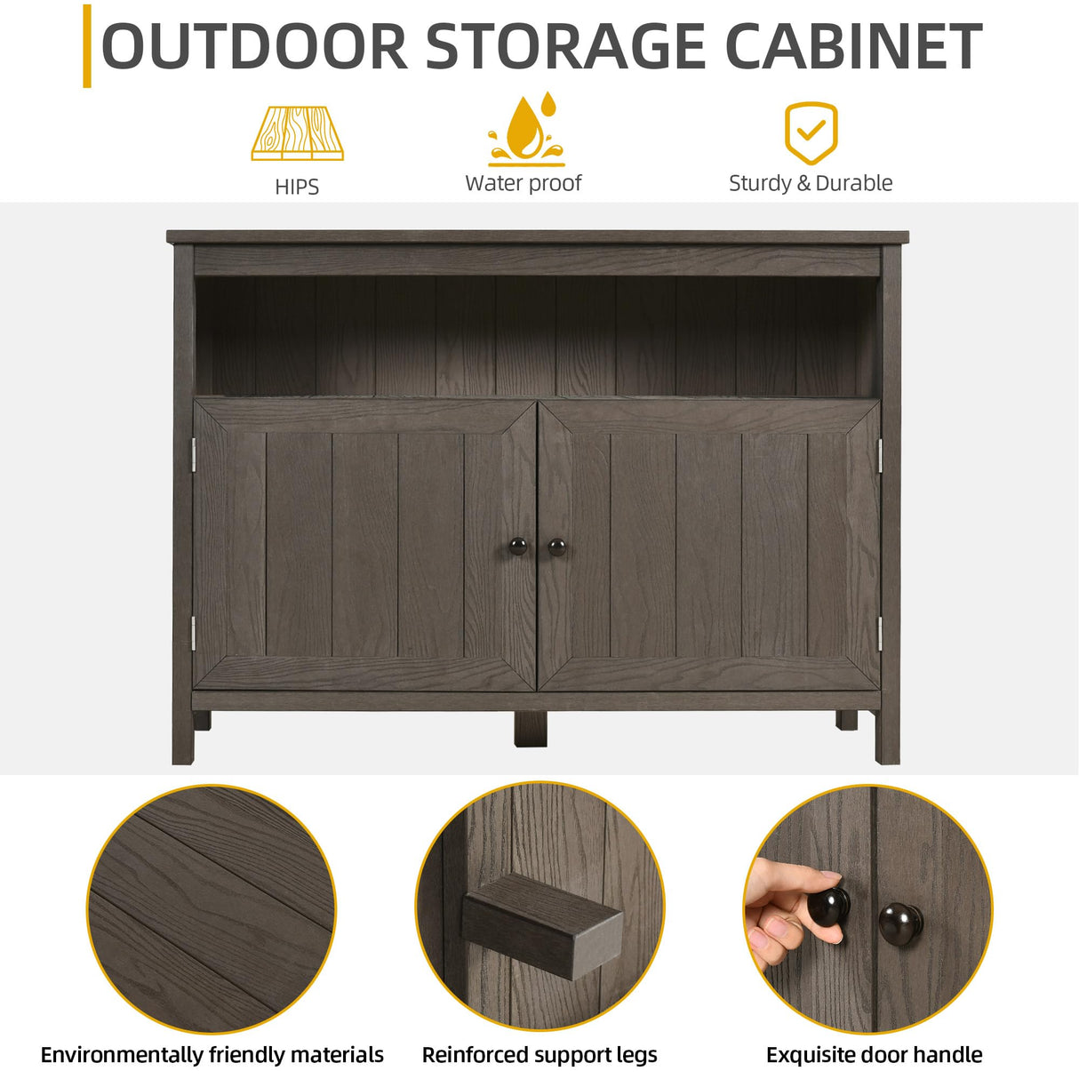 DWVO Poly Lumber Outdoor Sideboard, Patio Bar Table with Storage and Shelves, Weather Resistant Storage Cabinet for Outdoor, Pool and Garden - Espresso DWVO