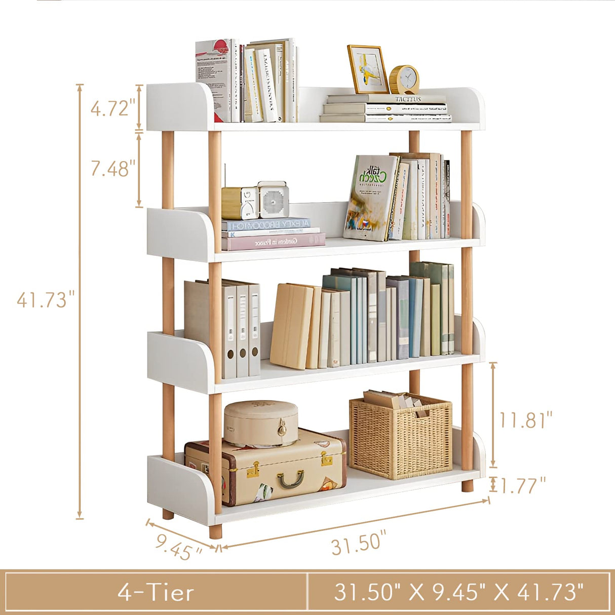 Modern Oak 4-Tier Wooden Open Bookcase with Sturdy Frame and User-Friendly Design OSCHF