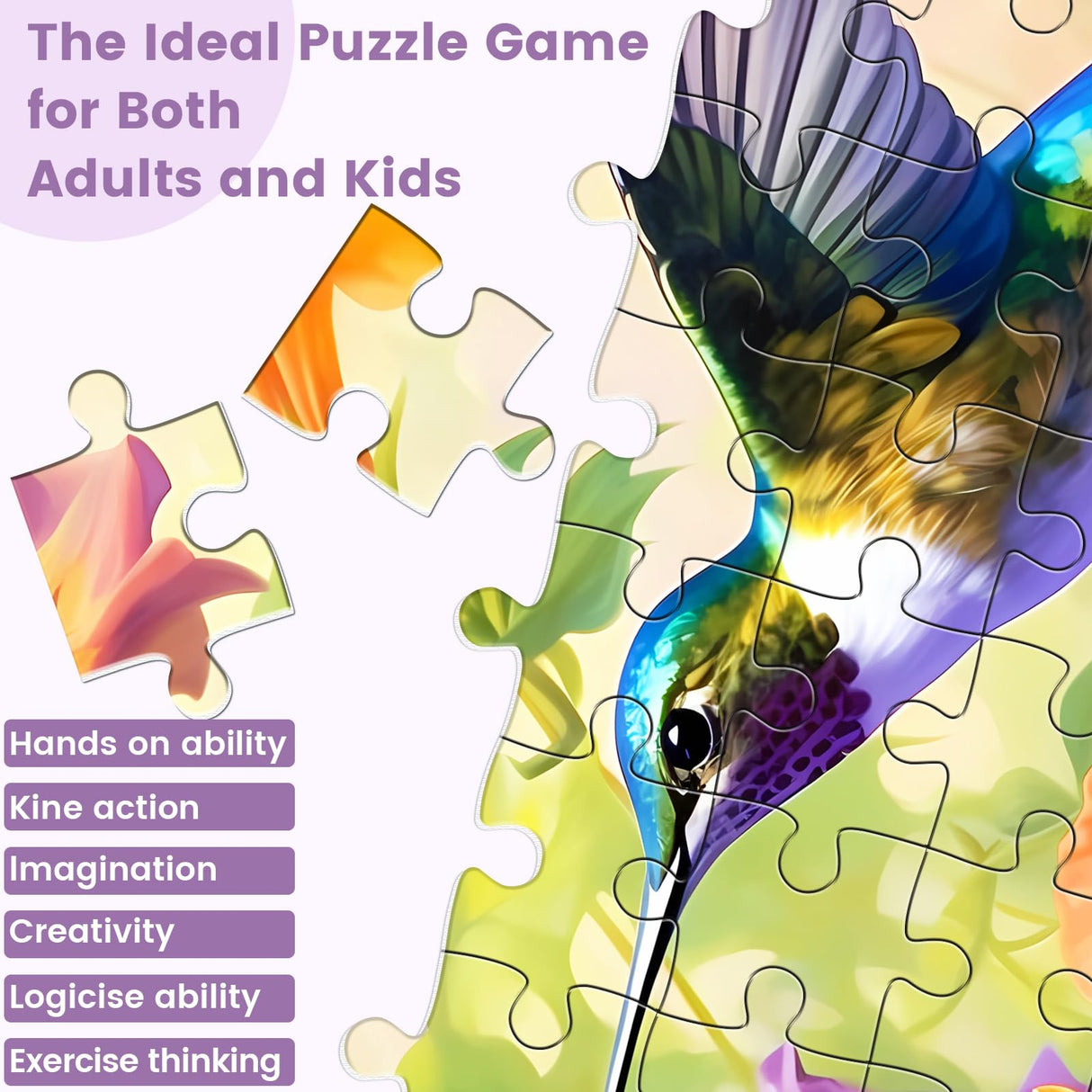 VOLUVOLU 500 Piece Puzzle for Adults, Jigsaw Puzzle,Flower Hummingbird Jigsaw Puzzles 500 Pieces Birthday Party for Family Kids and Adults Funny Puzzle for Adults VOLUVOLU