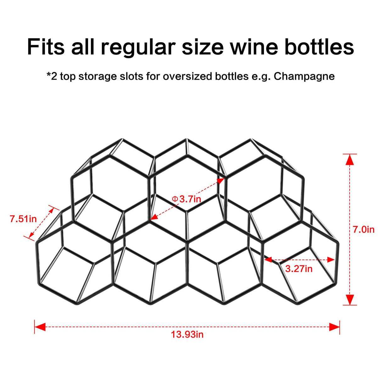 Countertop Wine Rack Freestanding, Small Metal Honeycomb Wine Holder Stand, Black 9 Bottle Organizer for Water Bottles, Tabletop Storage Rack for Home Kitchen Bar Handisen