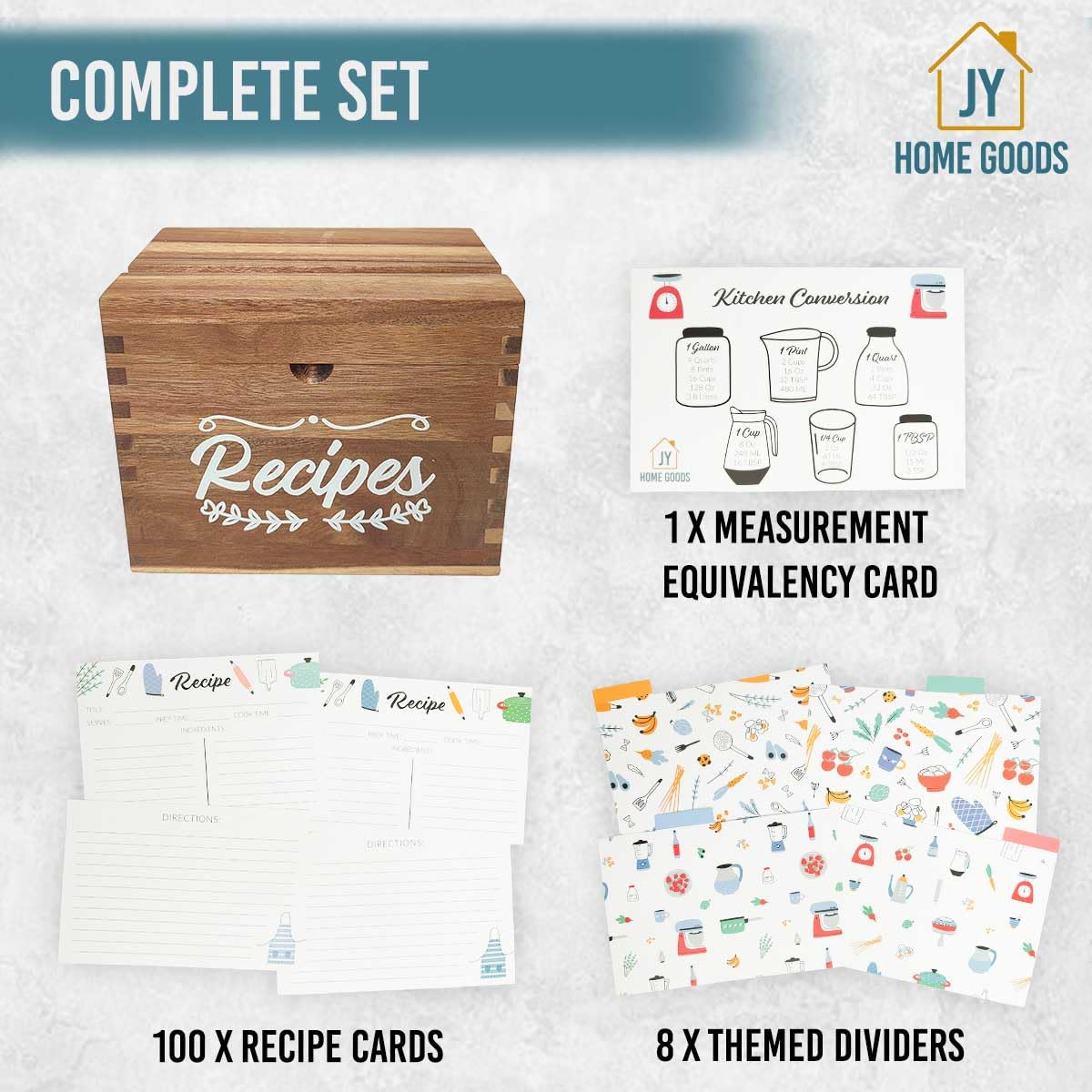 Wooden Recipe Box With Cards And Dividers - Store and Organize your Recipe Cards and Box Set, Recipe card box, Recipe Box 5x7, Recipe Organizer, Recipe Card Holder and Phone Holder (Brown) JY HOME GOODS