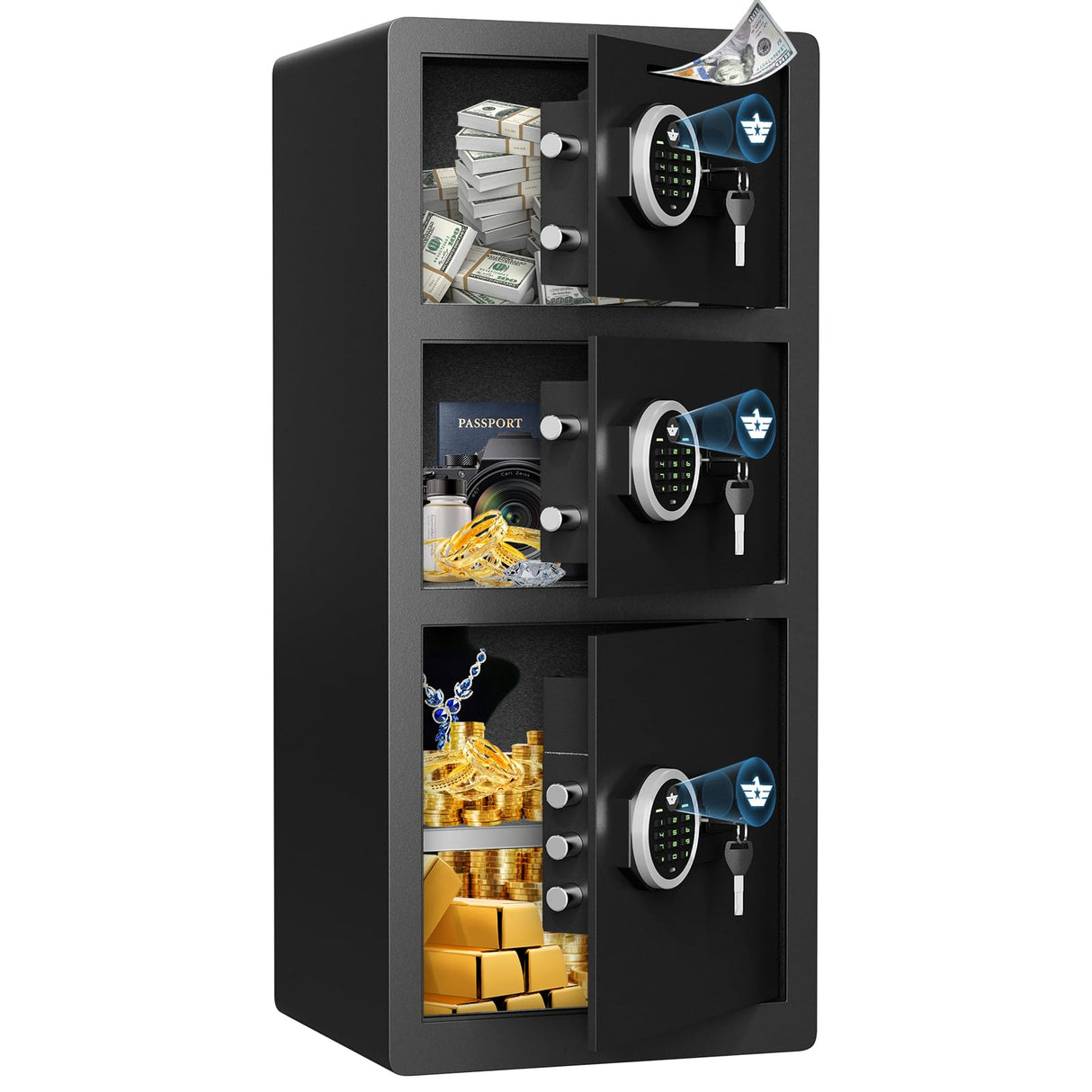 Safe, 8.0 Cu ft Extra Large Home Safe Box Fireproof Waterproof with Triple Door, Digital Safe with Deposit Slot, Key Hook & Adjustable Shelf, Money Safes with Backlit Keypad & Dual Alarm for Home Omethey