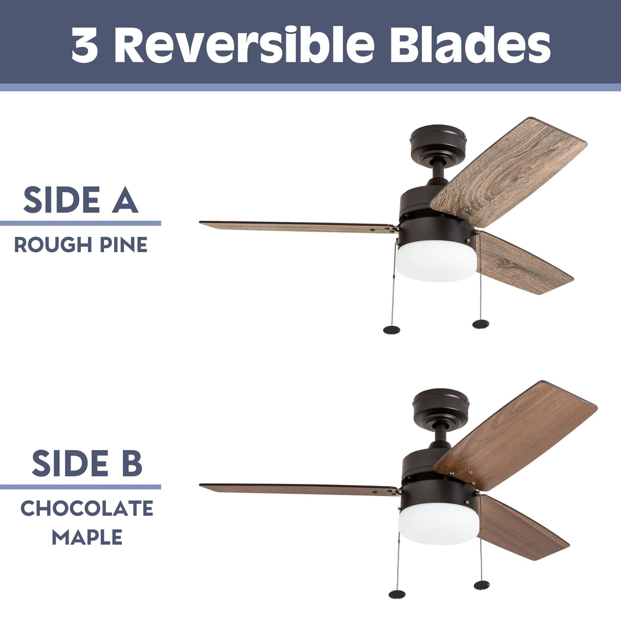 Prominence Home Reston, 42 Inch Modern Farmhouse LED Ceiling Fan with Light, Pull Chain, Dual Mounting Options, Dual Finish Blades, Reversible Motor - 51015-01 (Bronze) Prominence Home