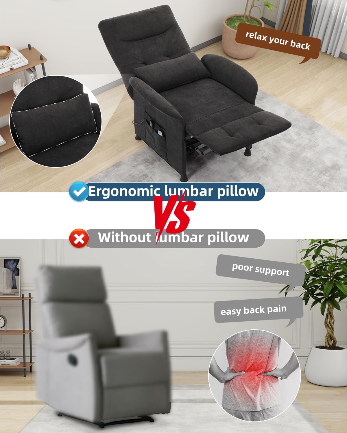 Power Recliner Chair for Adults – Heated Massage, Vibration, Electric Reclining Sofa with Side Pocket & Remote, Adjustable Recliner for Living Room or Home Theater Seating (Premium, Black) NBBOTBOT