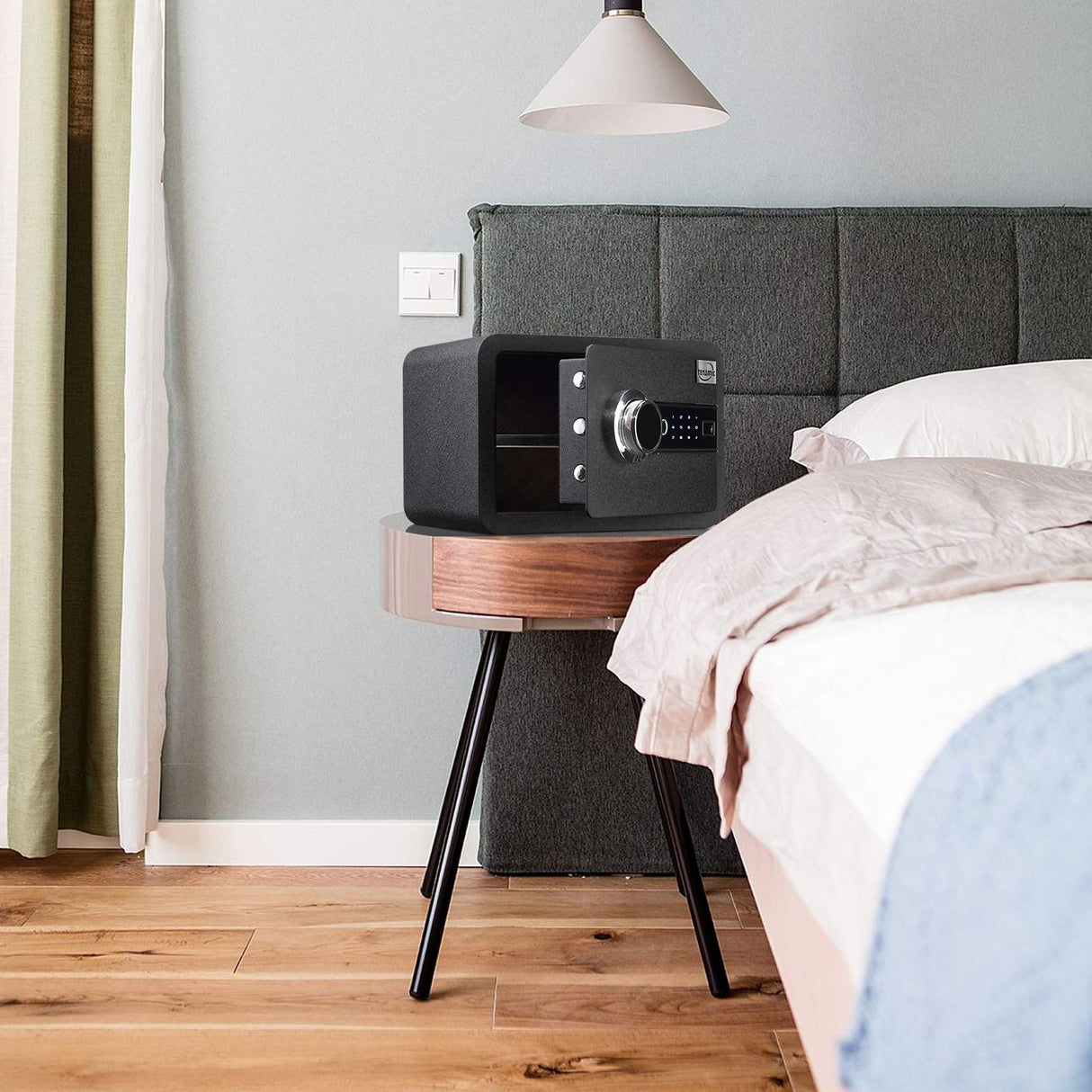 Tenamic Biometric Fingerprint Safe Box 0.85 Cubic Feet Fireproof Waterproof Safe Box with Induction Light and Leather, Solid Alloy Steel Office Hotel Home Cabinet Safe, Black Tenamic