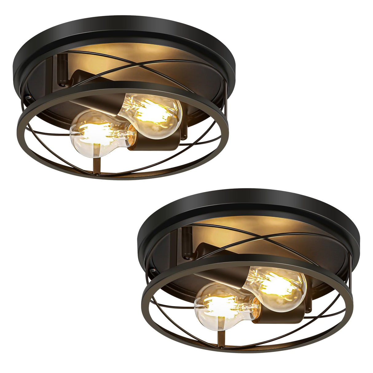 VIOLOEMI Farmhouse Lights,Black Industrial 2 Pack Round Metal Flush Mount Hallway & Bedroom Ceiling Lamp, Kitchen Round Lights (Bulbs Not Included) VIOLOEMI