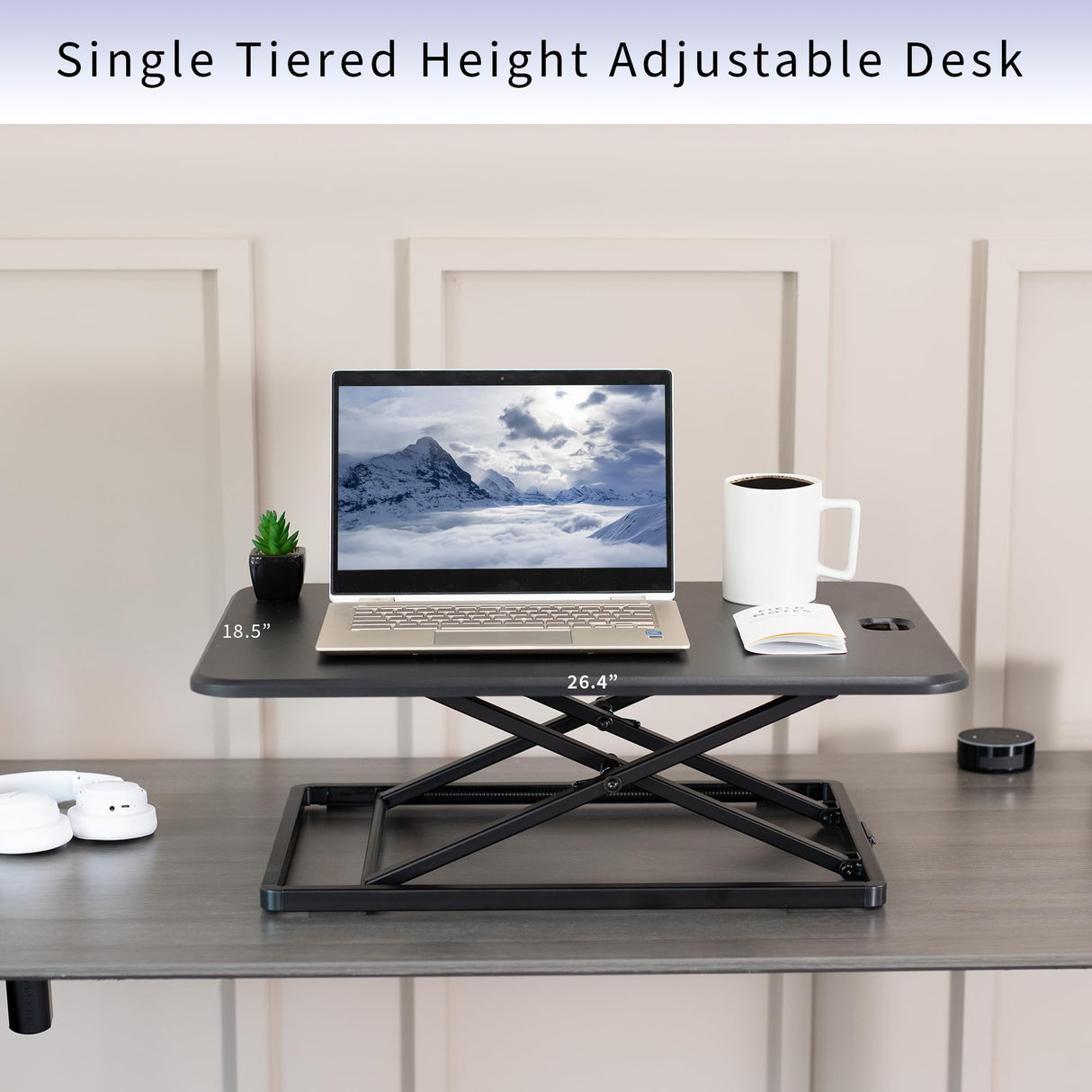 VIVO Ultra-Slim Single Top Height Adjustable Standing Desk Riser, Compact Sit Stand Desktop Converter for Monitor or Laptop, Black, DESK-V001J VIVO