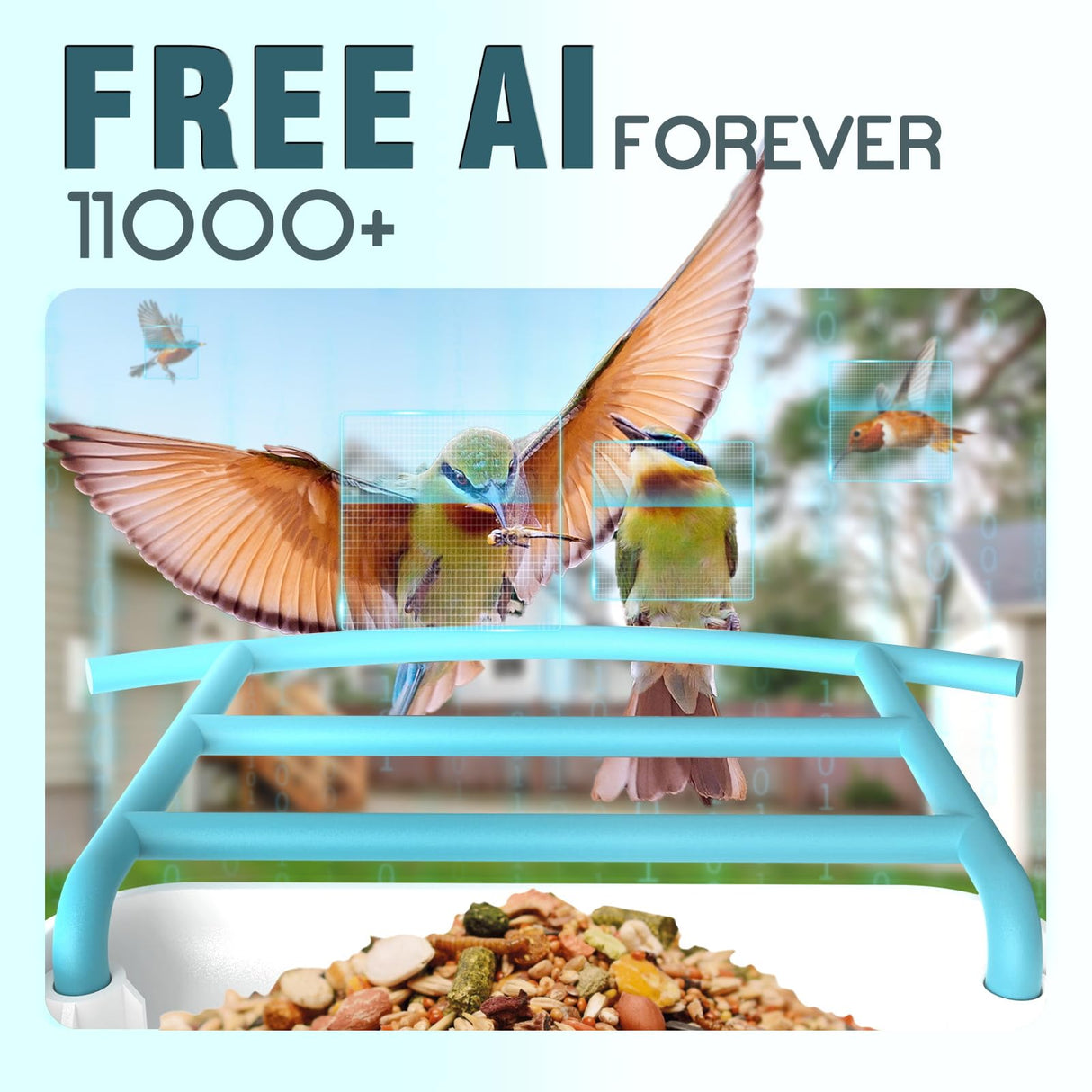 BROAIMX Smart Bird Feeder with Camera, Free AI Forever for 11,000+ Bird Species, 64G TF Card & 1080P HD, Solar-Powered Wireless Outdoor Bird Feeder, App Alerts & Two-Way Audio for Garden Bird Watching BROAIMX