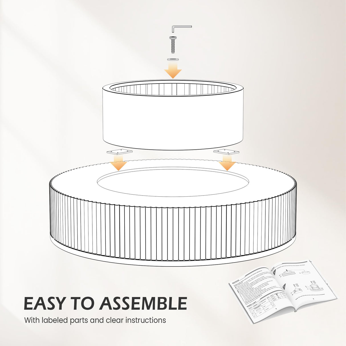 YOUDENOVA 31.5” Round Fluted Coffee Table, Modern Wood Circle Coffee Table, Veneer Handcrafted Relief Tea Table with Sturdy Pedestal for Living Room,Easy Assembly - Black YOUDENOVA