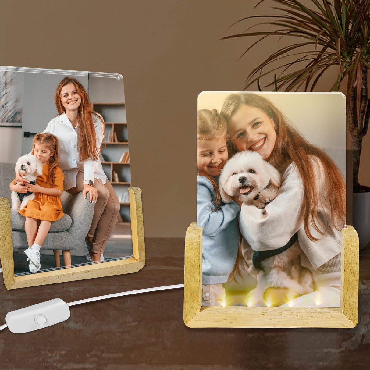 HSOKEW 2 Pack Sublimation Night Light Blank, Sublimation LED Acrylic Photo Frame Panel White 4" x 6" with Warm Light LED Night Light Picture Frame LED Wood Stand Light for Heat Press Machine Printing HSOKEW