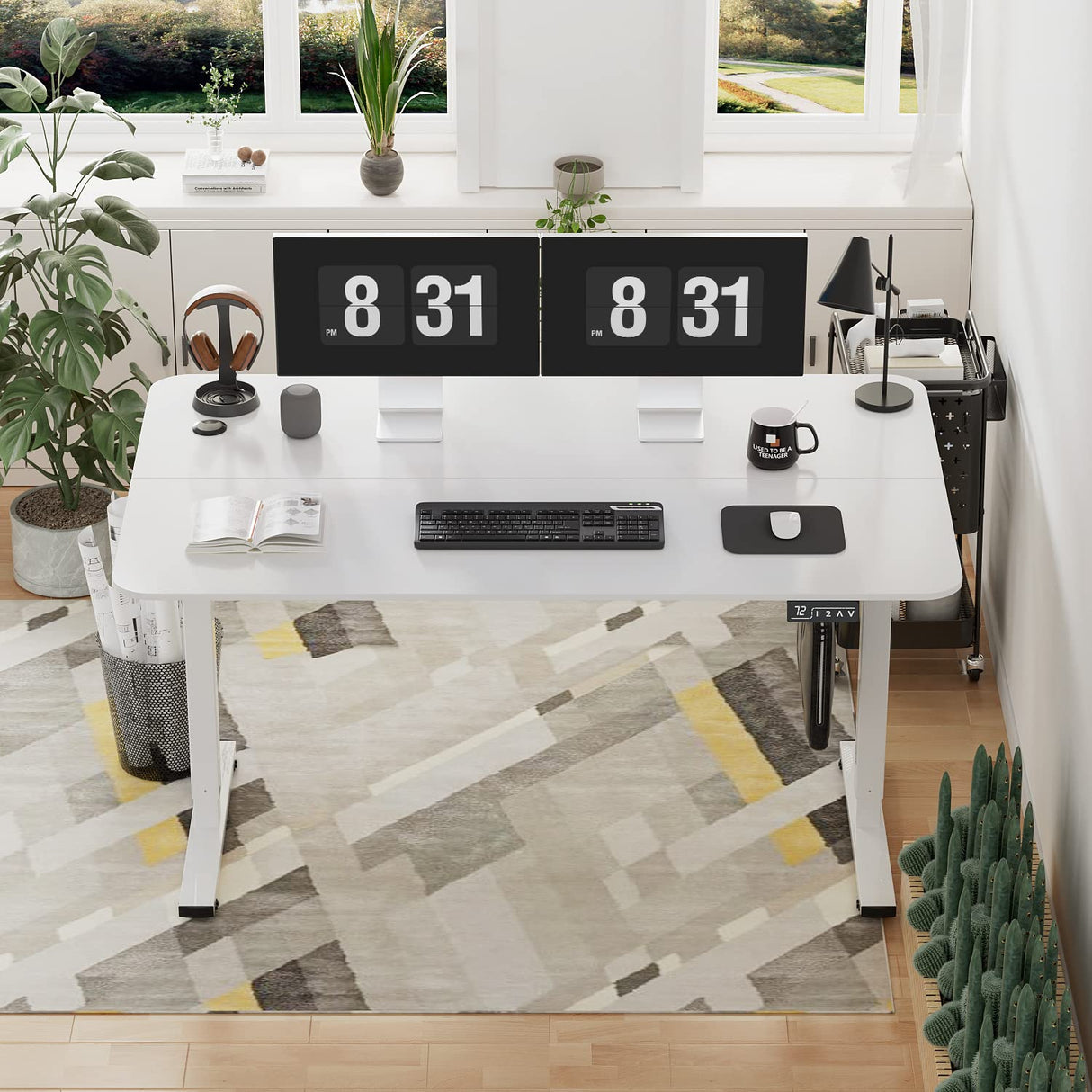 YESHOMY Height Adjustable Electric Standing Desk 55 inch Computer Table, Home Office Workstation, 55in, White Leg/White Top YESHOMY