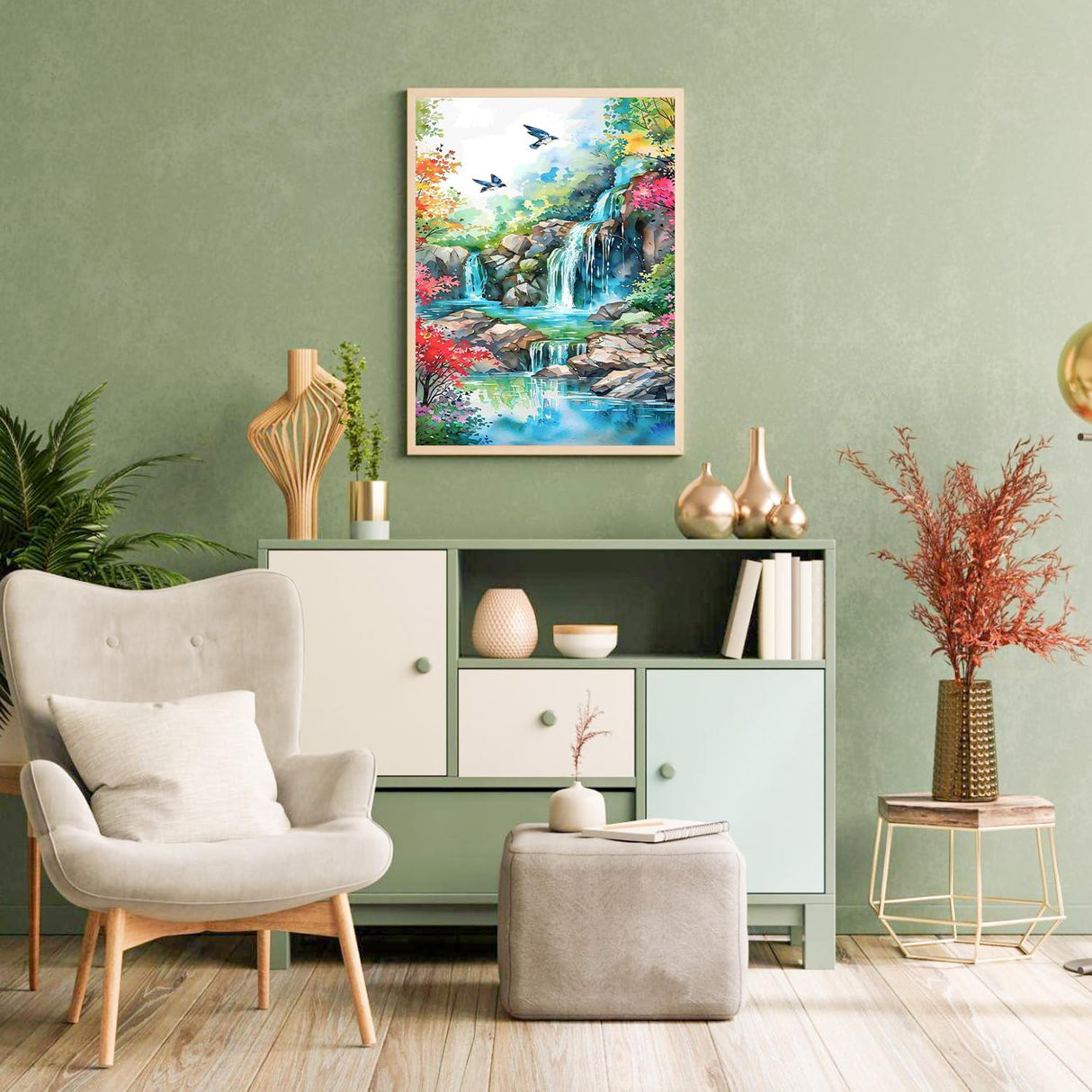 Aestalrcus Landscape Paint by Numbers for Adults - Waterfall Paint by Numbers for Adults with Brushes, Art Crafts Canvas for Home Decoration 16 x 20 Inch Aestalrcus