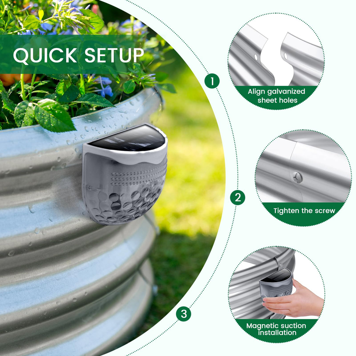 Land Guard Galvanized Raised Garden Beds Outdoor with 2 Magnetic Solar-Powered Lights(Grey), Metal Planter Raised Beds, 4×2×1Ft Metal Raised Garden Beds for Gardening, Vegetables, Flowers Land Guard