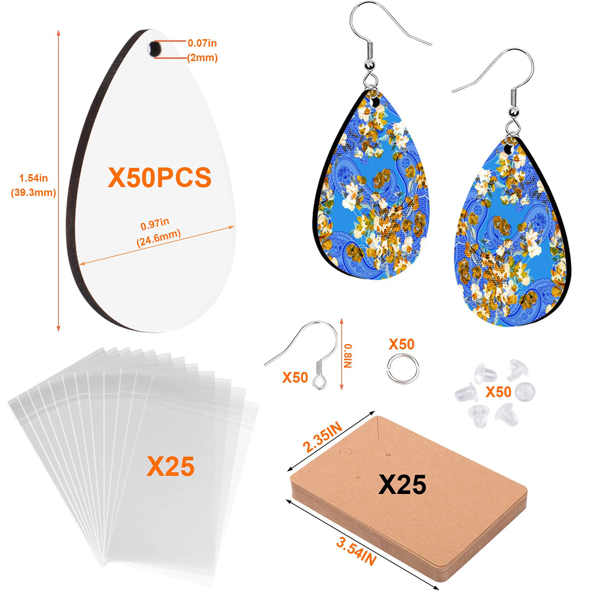 Palksky 50pcs Sublimation Blanks Products - Sublimation Earring Blanks with Earring Hooks and Jump Rings for Halloween Christmas Women Girls DIY Earring Project Sublimation Accessories Palksky