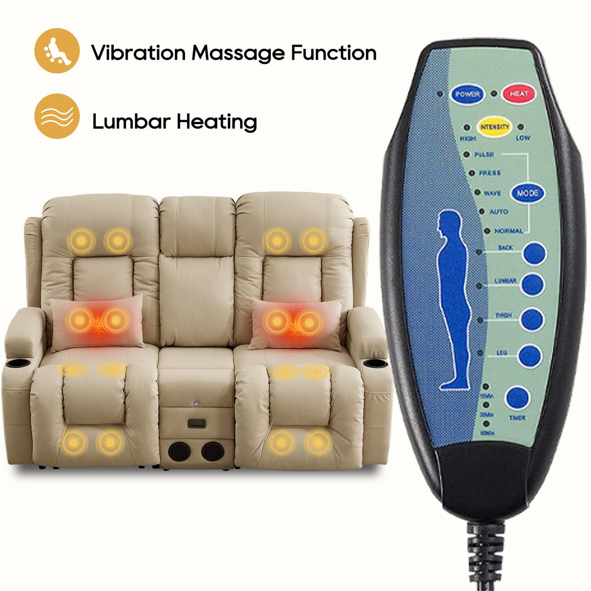 IPKIG Power Loveseat Recliner Sofa with Flip-Up Backrest Console, Drawer, AC Outlet, LED Light, Bluetooth Speakers, Wall Hugger Recliners for Living Room, RV, Home Theater (Beige, Loveseat) IPKIG