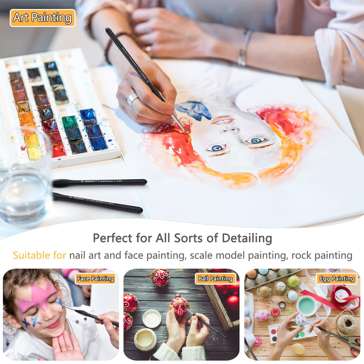 PANDAFLY Detail Paint Brushes Set, 15pcs Miniature Brushes for Fine Detailing & Art Painting - Acrylic, Oil, Watercolors & Paint by Number, Models, Face, Nail, Craft, Warhammer 40k PANDAFLY