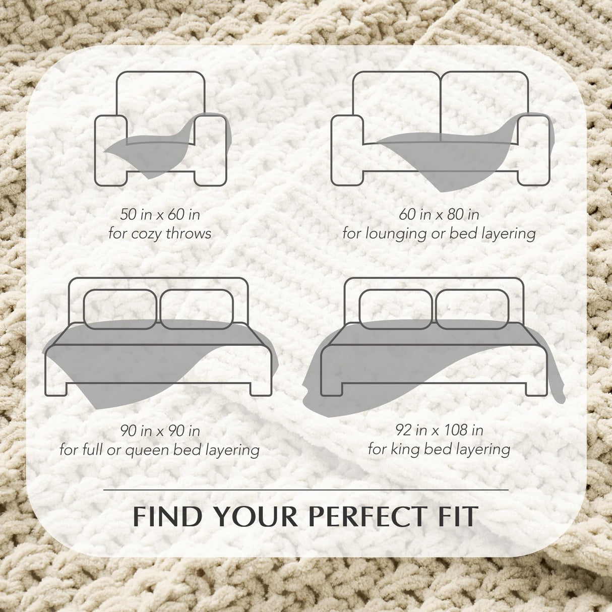 EVERGRACEHOME Chunky Chenille Knit Throw Blanket for Couch, Soft Luxurious Moss Stitch Blankets for Bed, Cozy Decorative Farmhouse Knitted Throws for Sofa, Beige, 50" x 60" EVERGRACEHOME