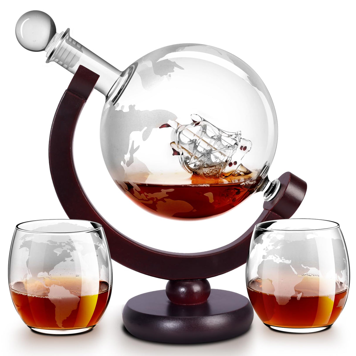 Whiskey Decanter Sets for Men, Whiskey Decanter Globe Set with 2 Etched Globe Whisky Glasses for Liquor, Bourbon, Cocktails, Vodka, Scotch liquor decanter Sets for Men - 850ml VI AI