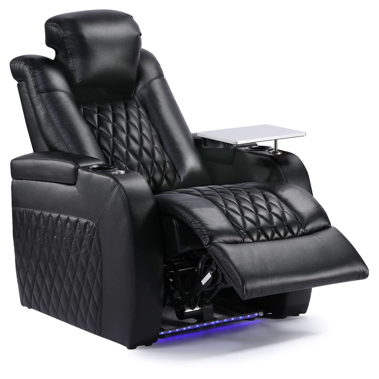 Weilianda Home Theater Seating Top Grain Leather Recliner Chair Dual Power Movie Gaming Sofa Electric Headrest with Tray Table Type-C USB Charge Cup Holders Black Weilianda