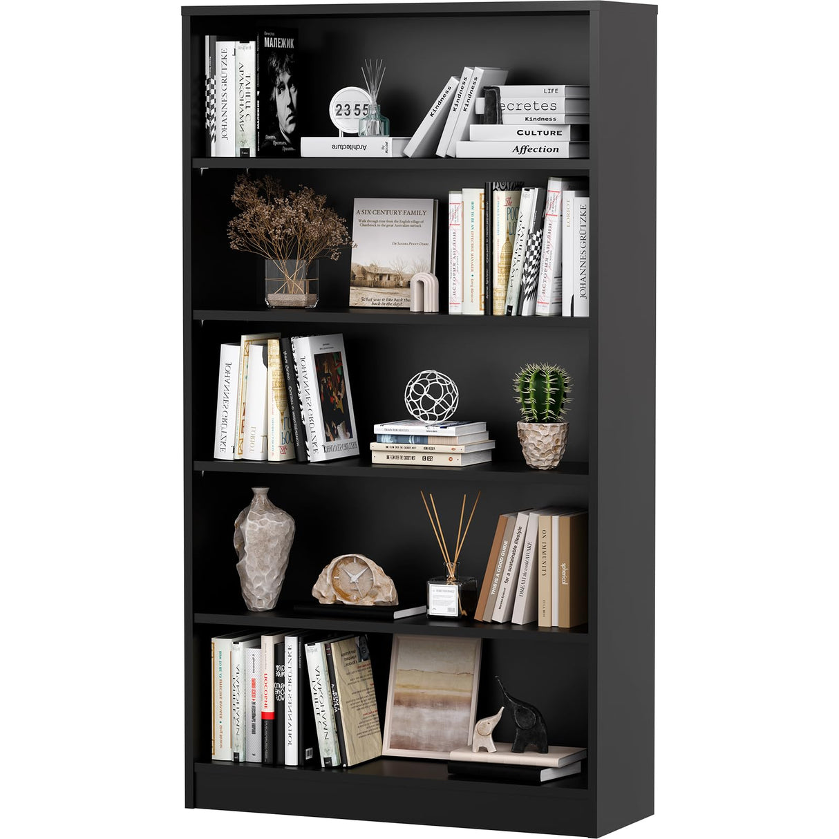 Soohow 5 Shelf Bookcase,60 Inch Wood Tall Bookshelves for Living Room,Black Soohow