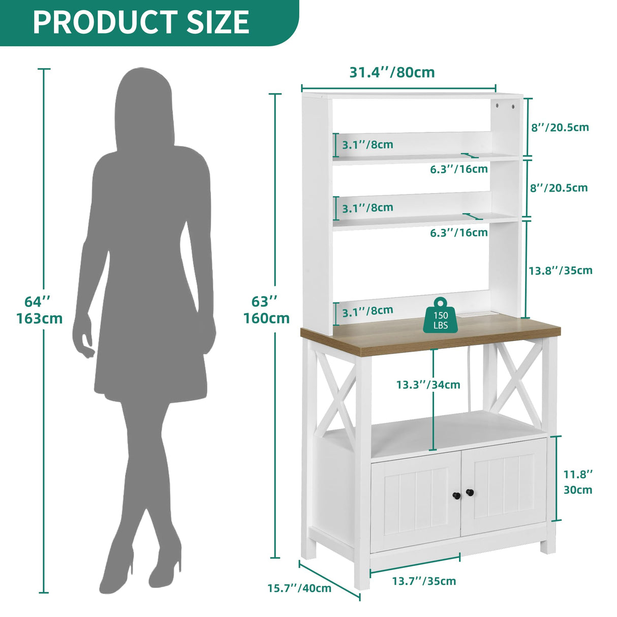 YITAHOME White Microwave Stand and Bakers Rack with Power Outlet, Durable Kitchen Pantry Cabinet and Storage Shelves YITAHOME