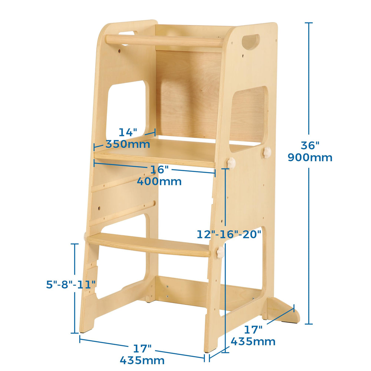 Bateso Basic Wooden Toddler Tower with Detachable Net, 3 Adjustable Height Toddler Kitchen Stool with Non-Slip Mats, Step Stool for Toddler, Toddler Step Stool for Kitchen Counter, Bathroom Sink Bateso
