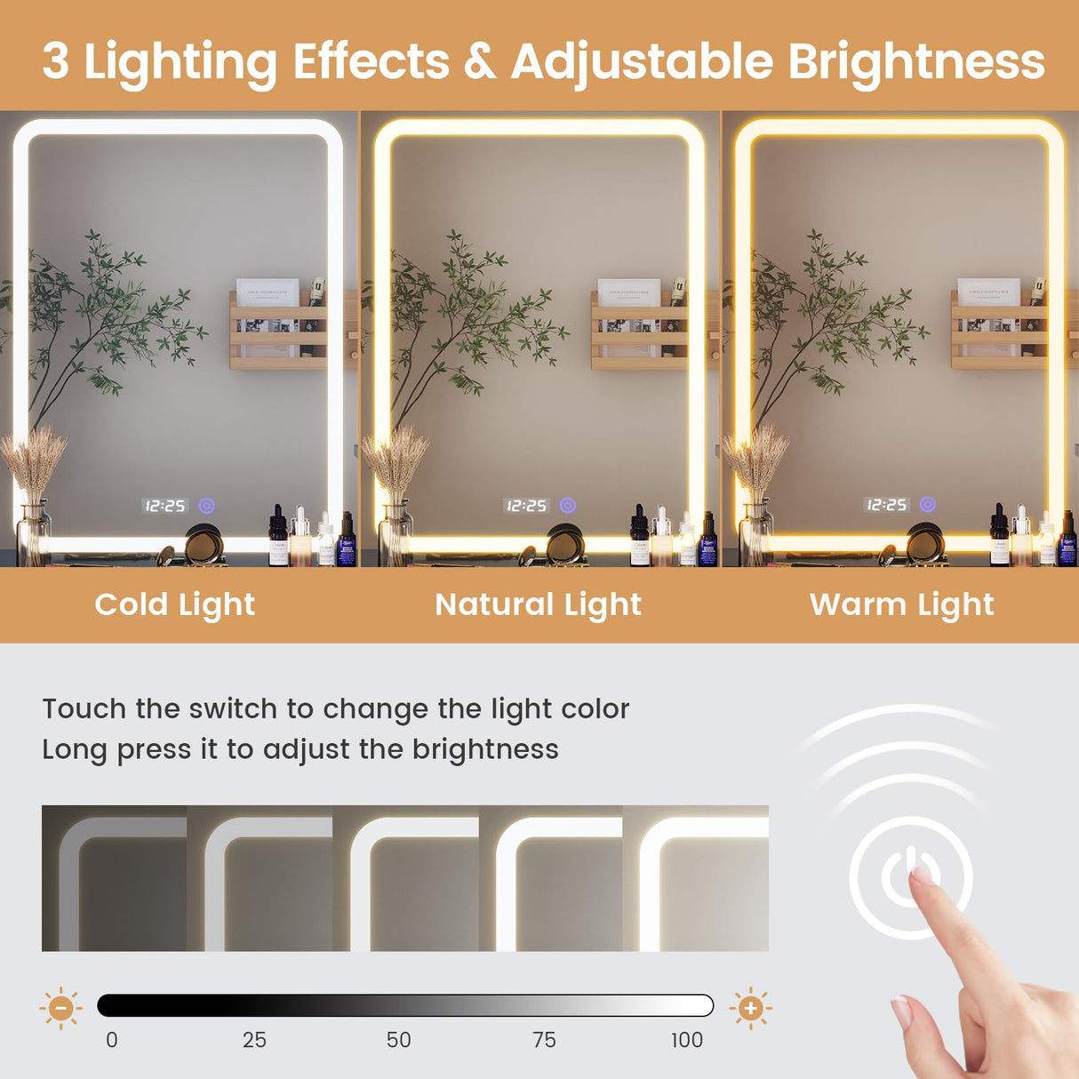 Tiptiper Large Makeup Vanity Desk with Mirror and Lights, Vanity Table with Charging Station & Time Display & Ambient Light, Makeup Table with Drawers & Storage Cabinets, Black Tiptiper