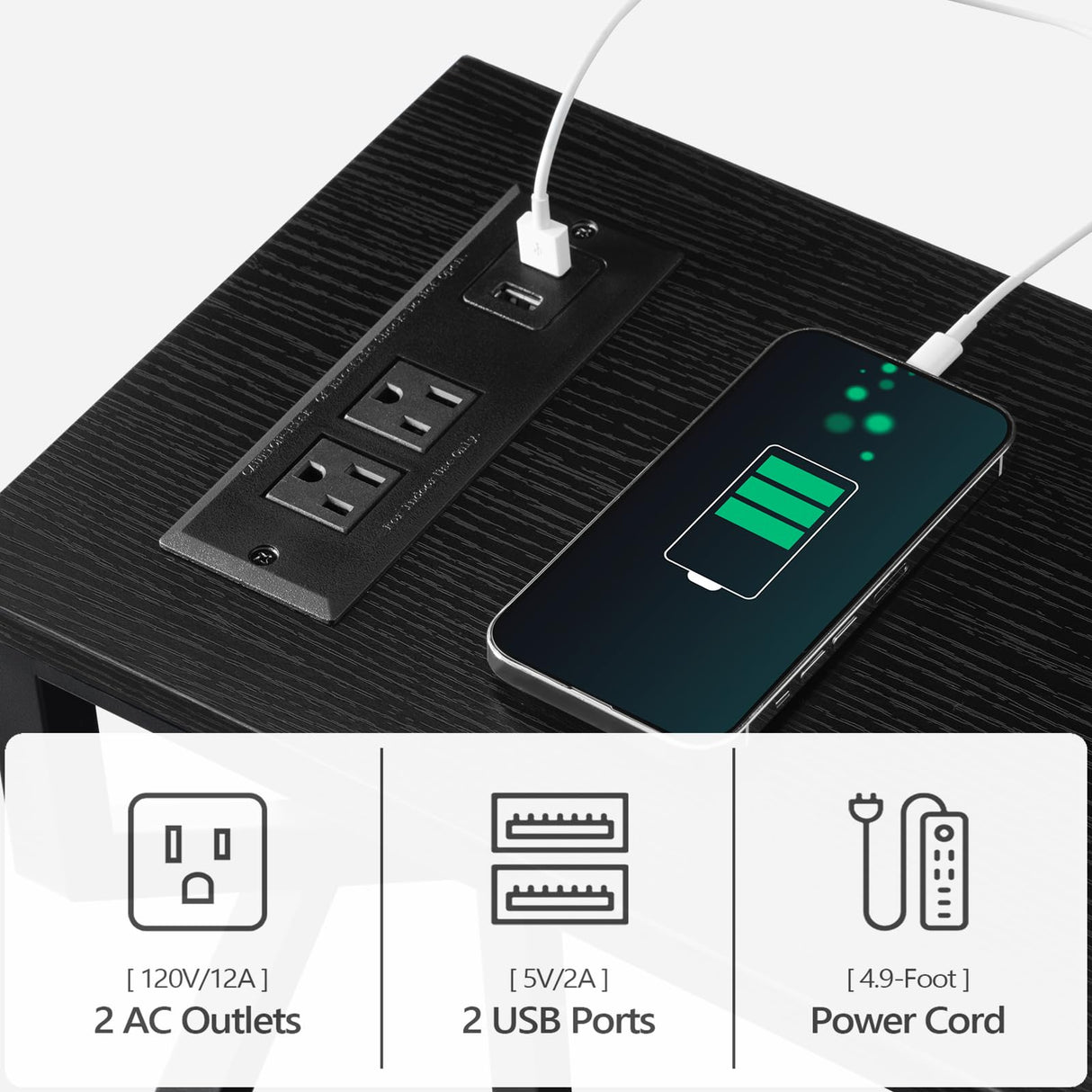 MAHANCRIS Console Sofa Table, 44.9" Entryway Table with Power Station, Narrow Couch Table, Hallway Table, Sofa Table with USB Ports, Metal Frame, for Entrance, Living Room, Black CTHB113E01 MAHANCRIS